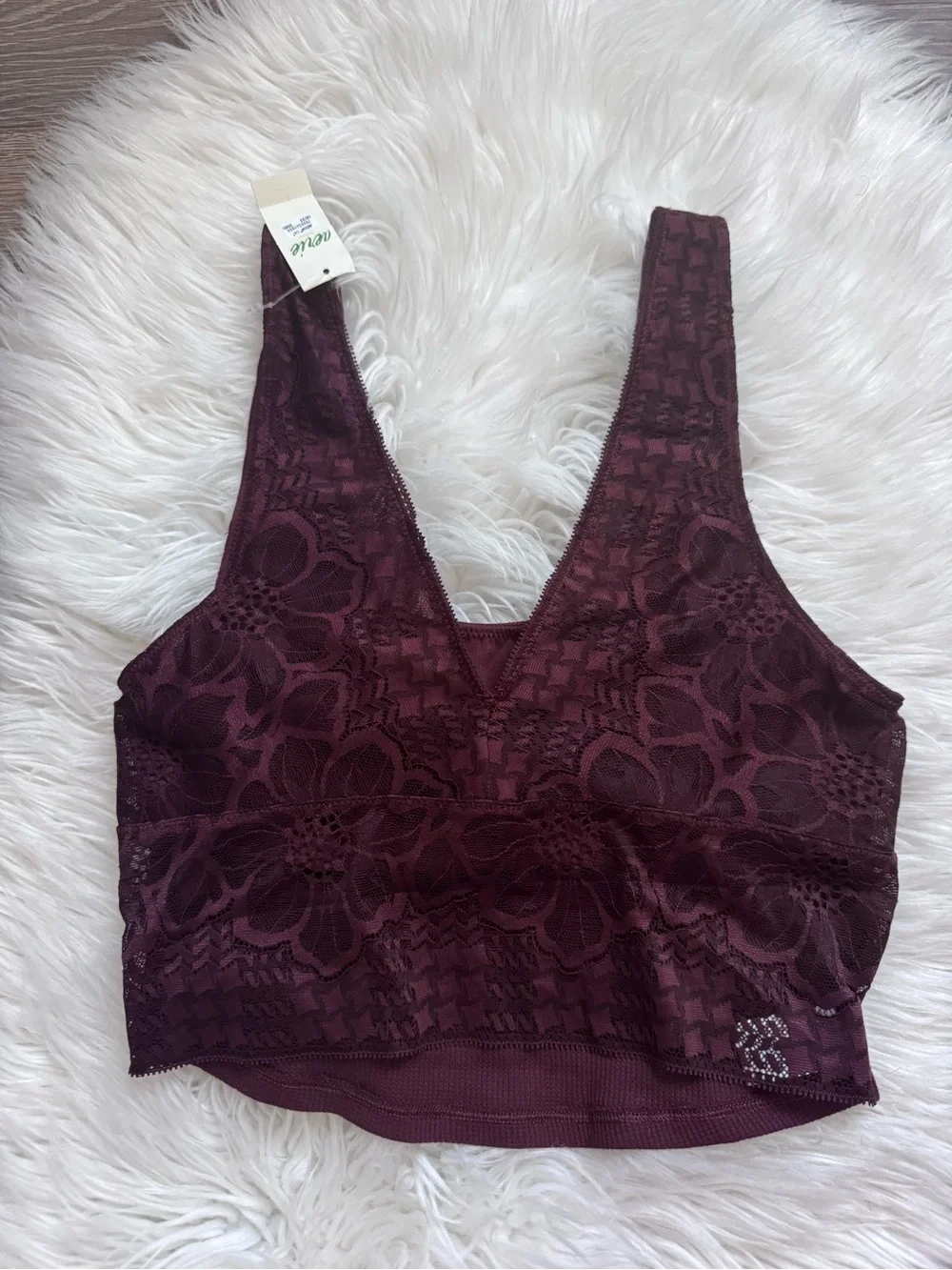 Aerie Burgundy Lightly Lined Wire-free Lace Bralette